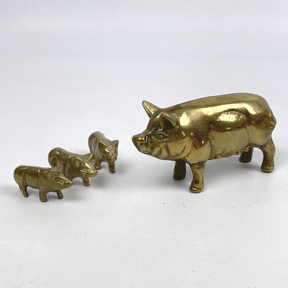 Other - Vintage Brass Pig Sow Mom & 3 Piglet Babies Decorative Animal Collectibles